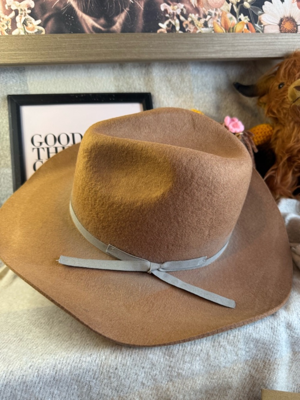 Brown Felt Western Hat with Light Gray Band